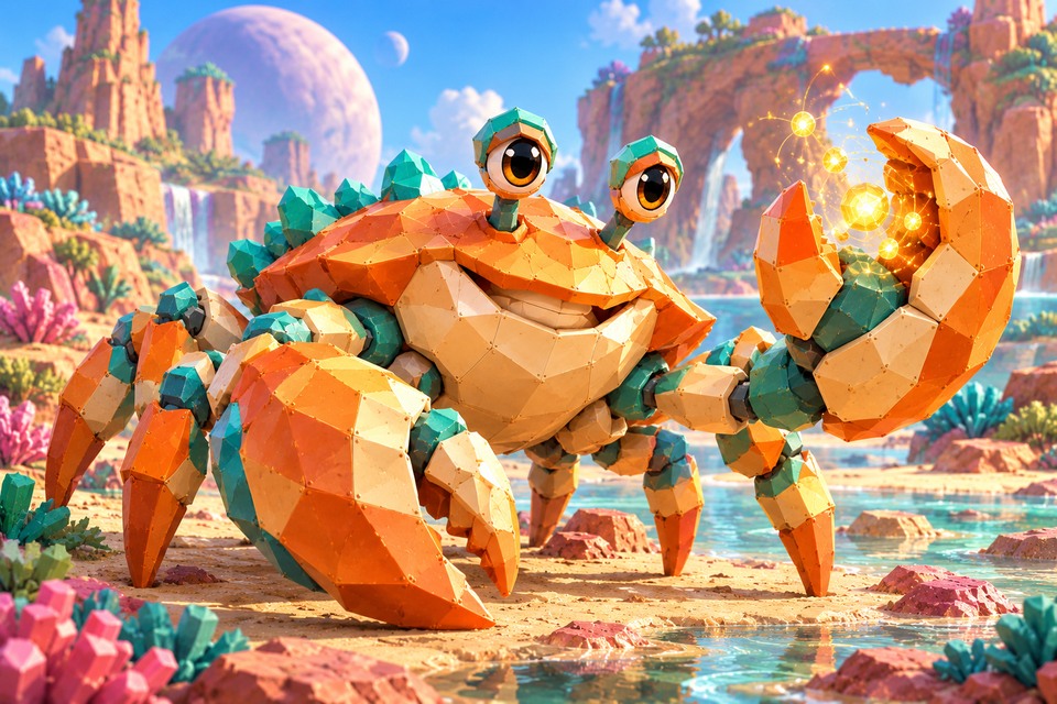 Plasma Crab in an illustrated alien habitat from the Intergalactic Zoo game